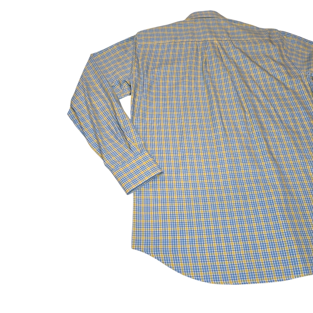 Peter Millar 100% Cotton Button Up L/S Shirt Yellow/Blue Plaid Check, Men's Sz M - Picture 8 of 11